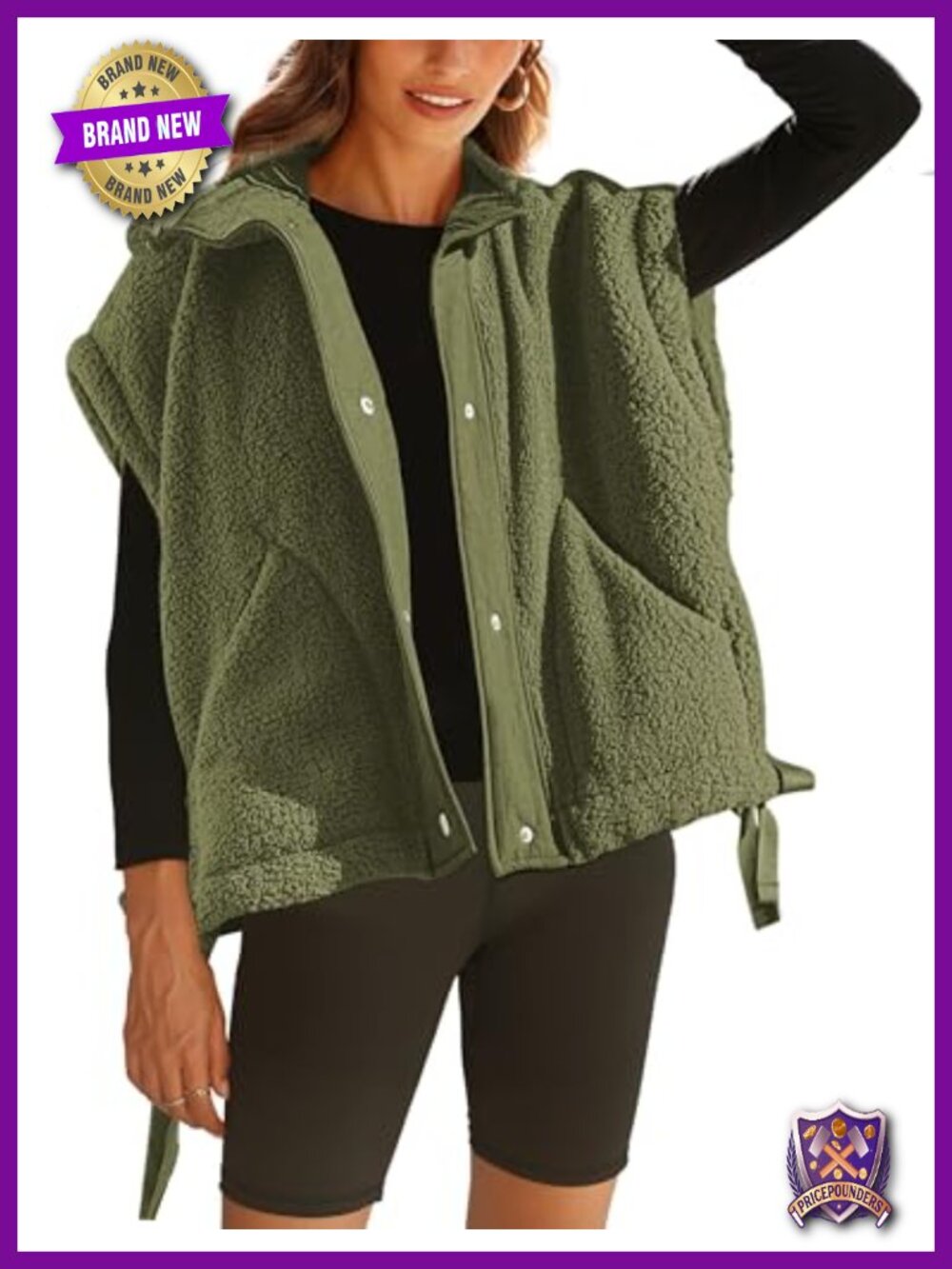 Womens Sherpa Fleece Vest Sleeveless Jacket Oversized